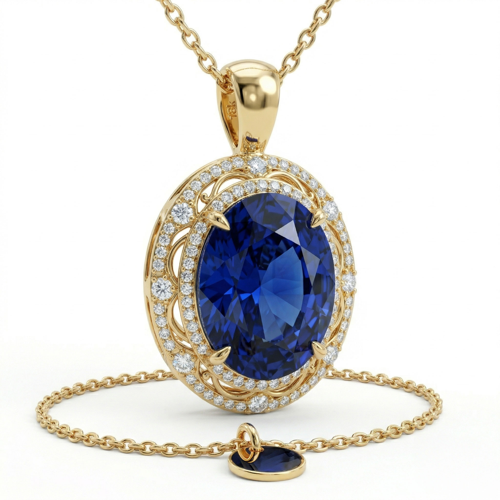 Rendu 3D collier pendentif saphir or - bijouterie