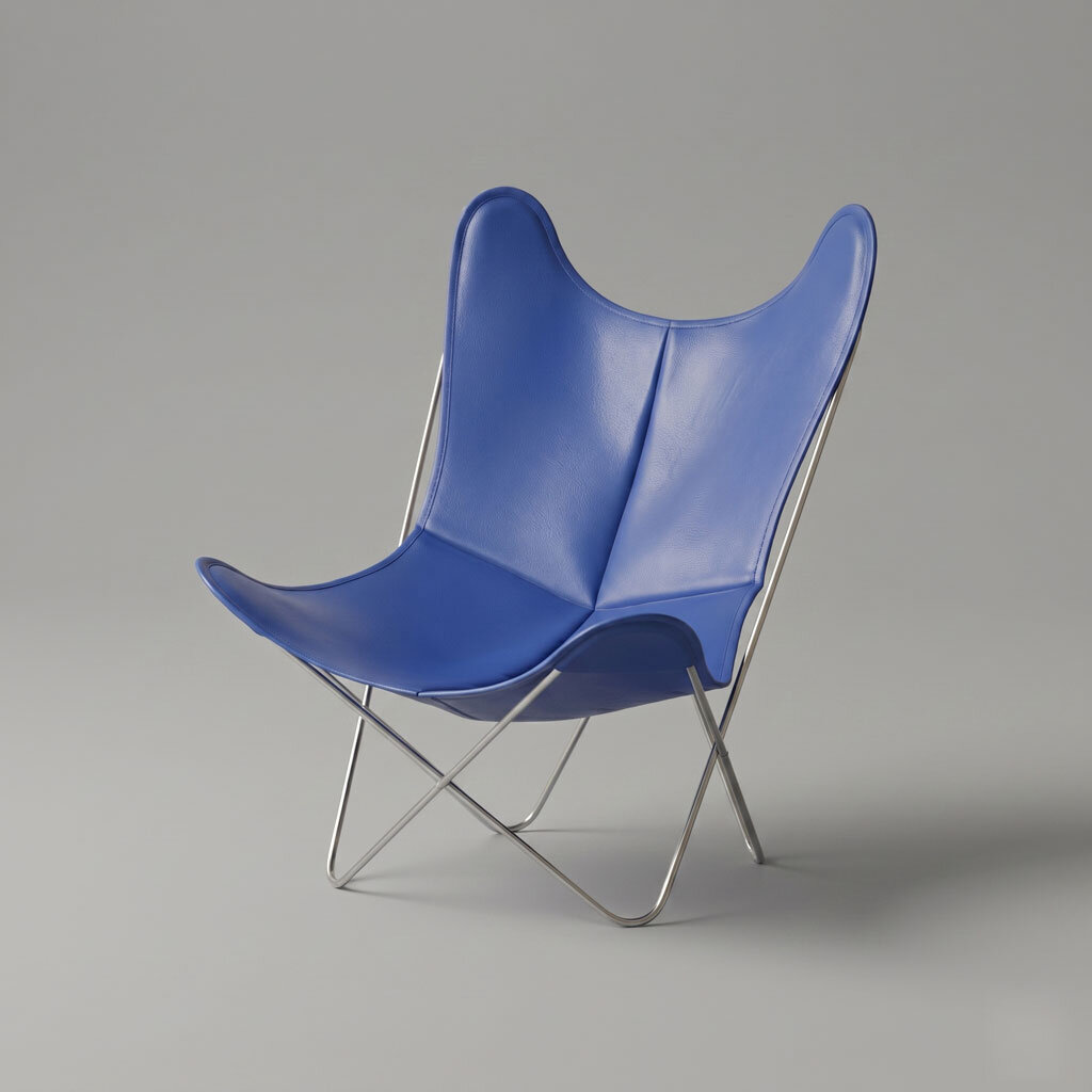 Packshot 3D fauteuil papillon cuir bleu électrique