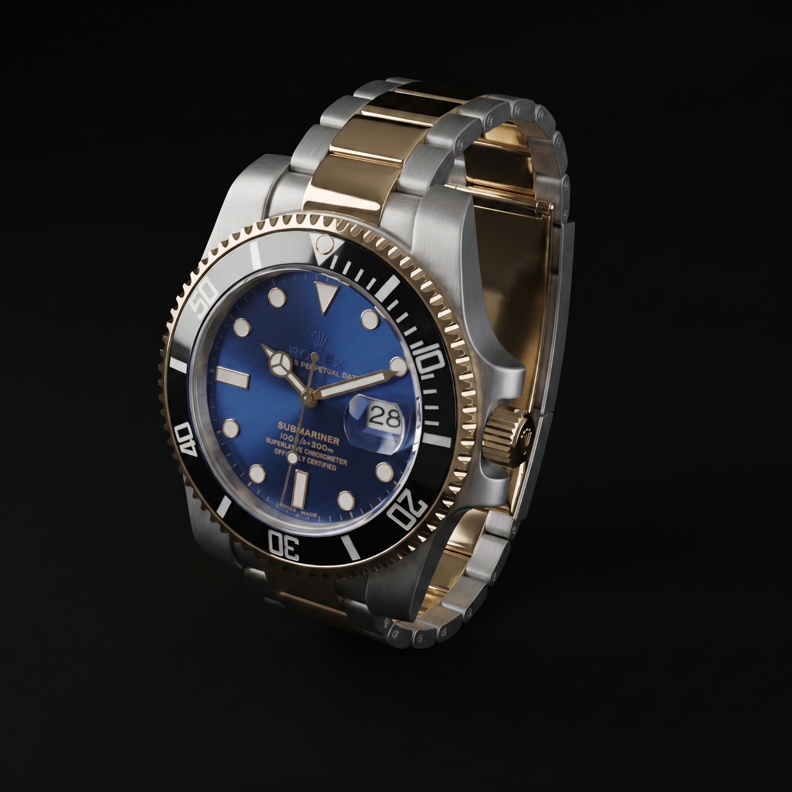 Packshot IA montre - fond noir dramatique