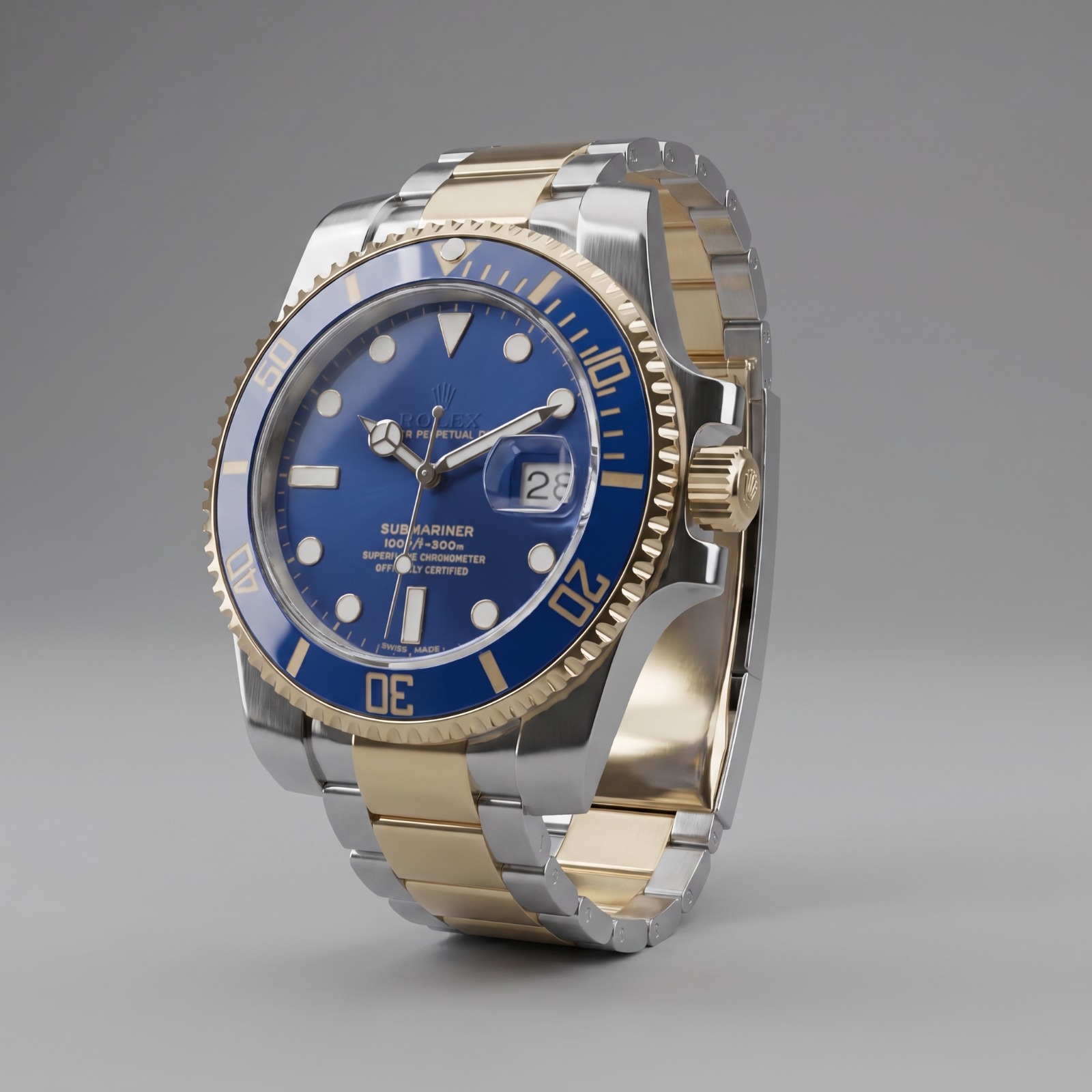 Packshot IA montre - cadran bleu bicolore