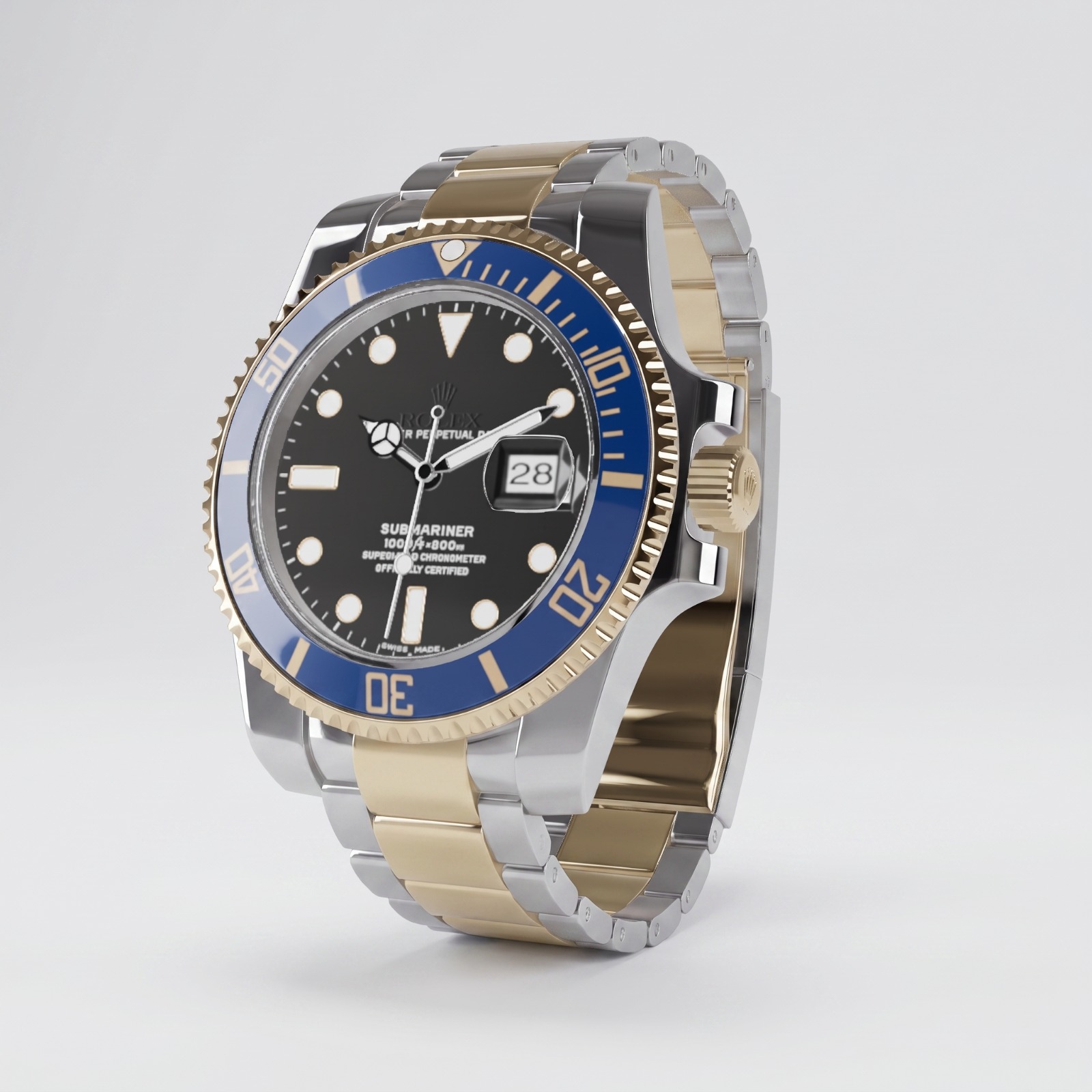Packshot IA montre - lunette bleue cadran noir