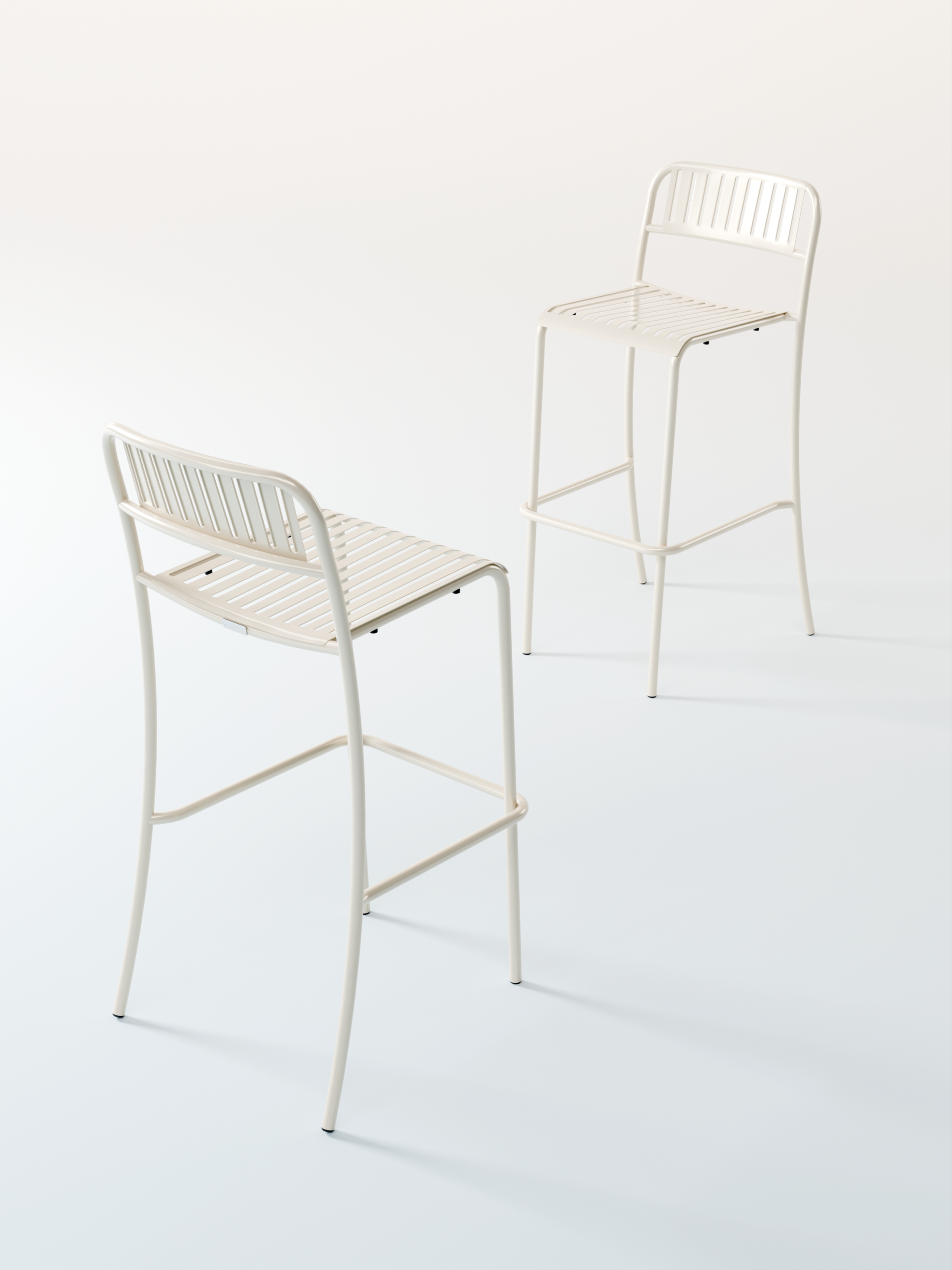 Rendu 3D chaises de bar Patio blanc perle, modélisation mobilier outdoor